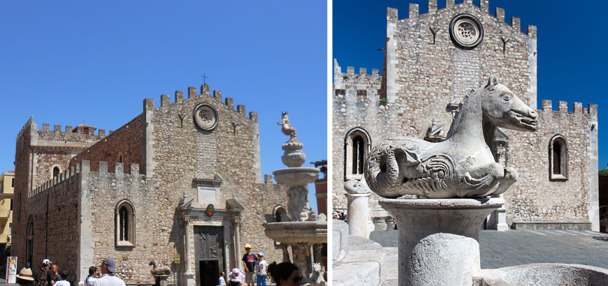 Piazza Duomo Taormina e particolare della Fontana