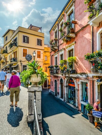 Glimpse of the main street of Taormina, Messina